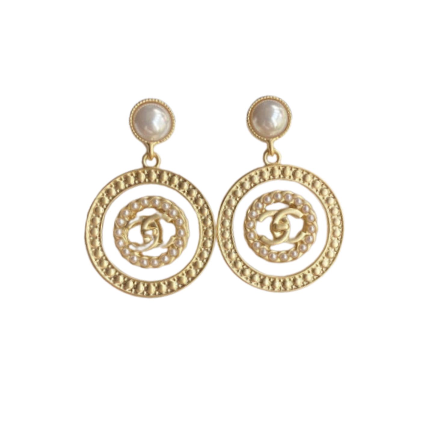 Chanel Concentric Circles Earrings Gold Tone For Women