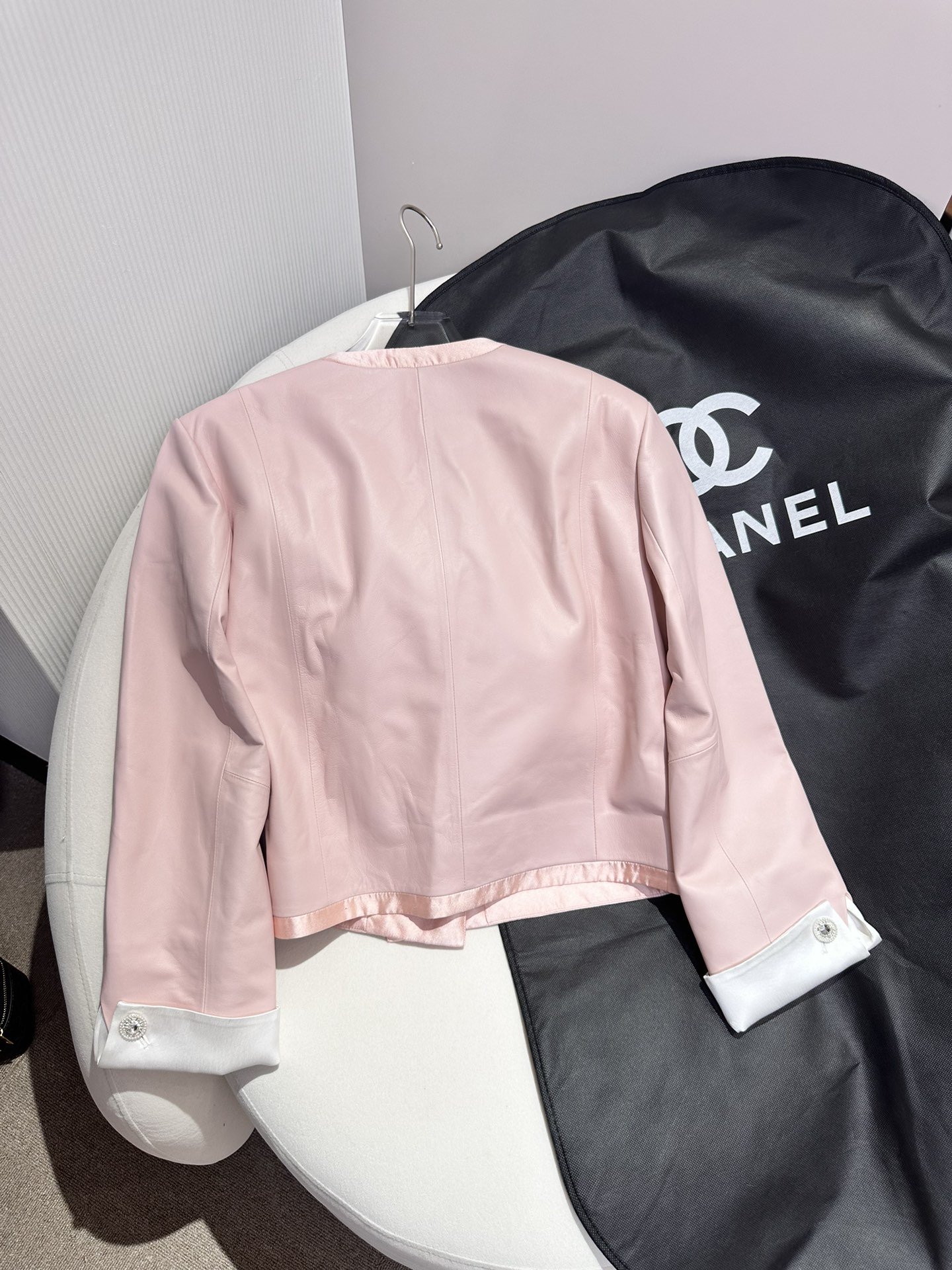 Chanel Cropped Neck Jacket Pink For Women