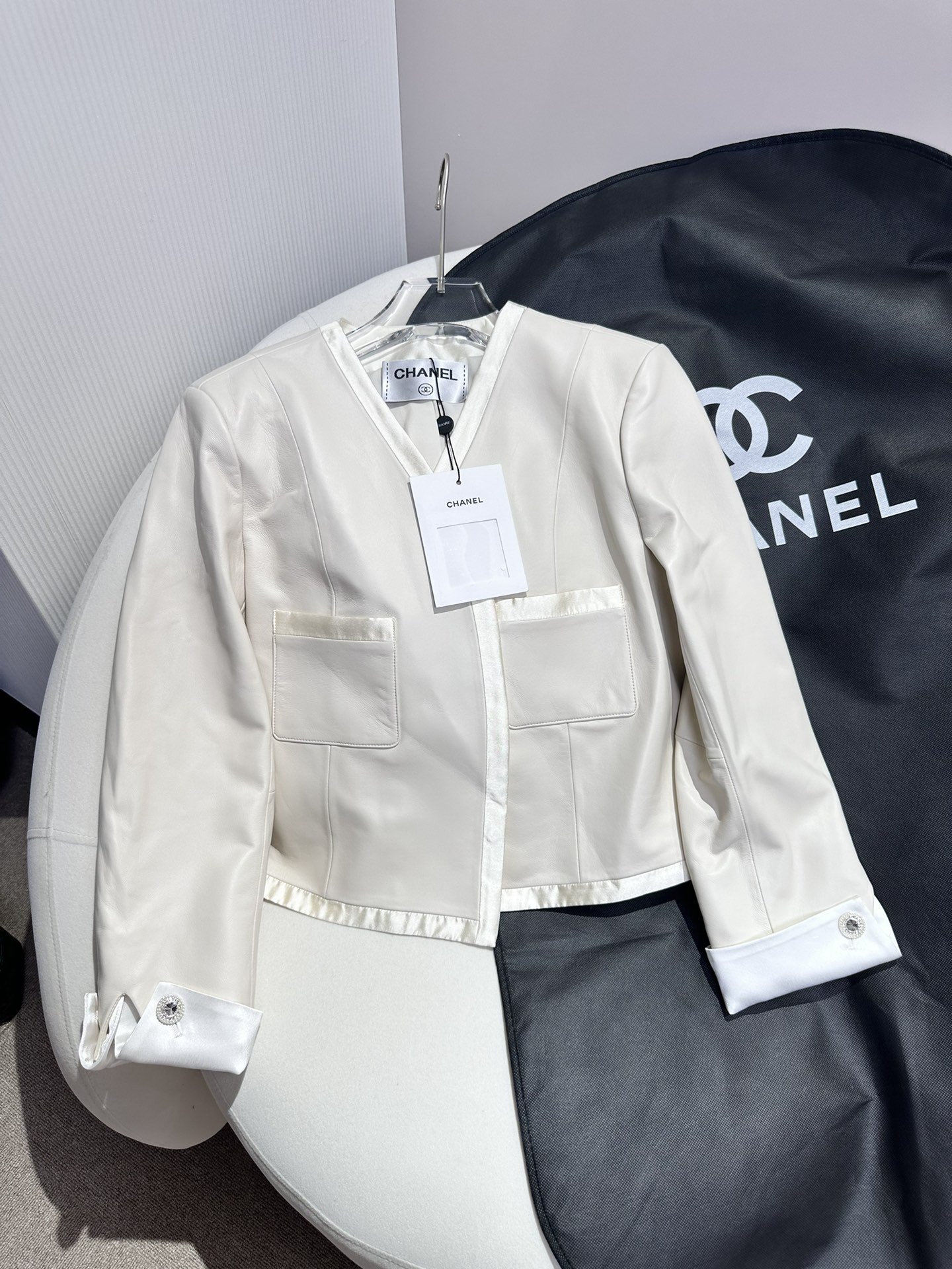 Chanel Cropped Neck Jacket White For Women