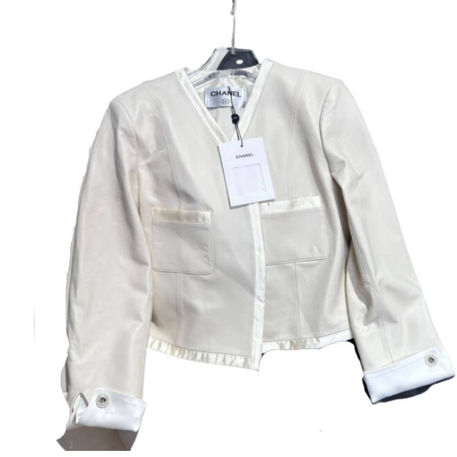 Chanel Cropped Neck Jacket White For Women