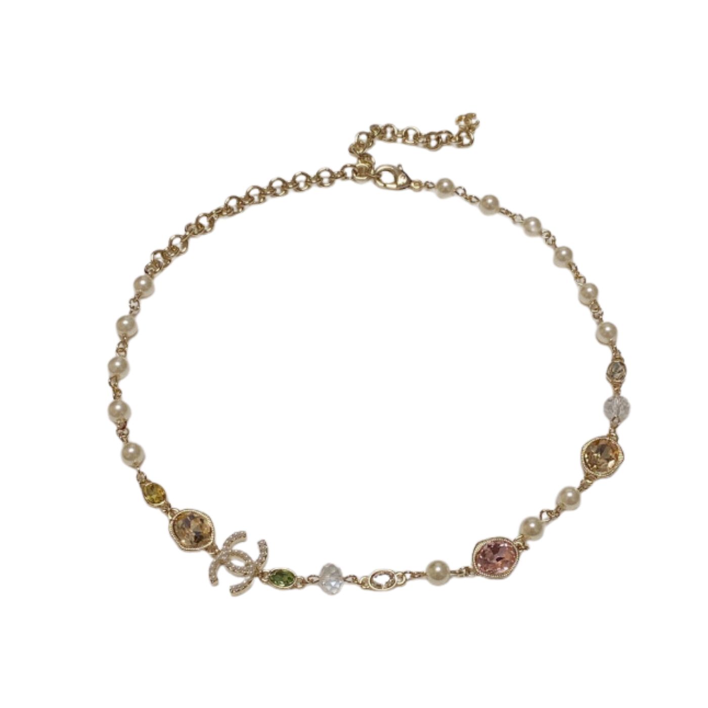 Chanel Crystal Necklace Gold For Women