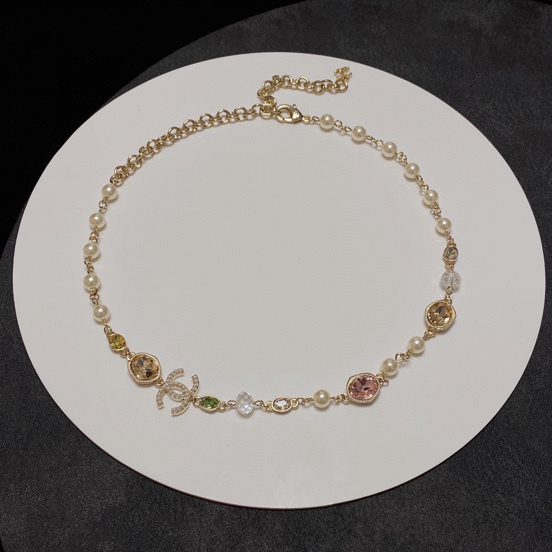 Chanel Crystal Necklace Gold For Women