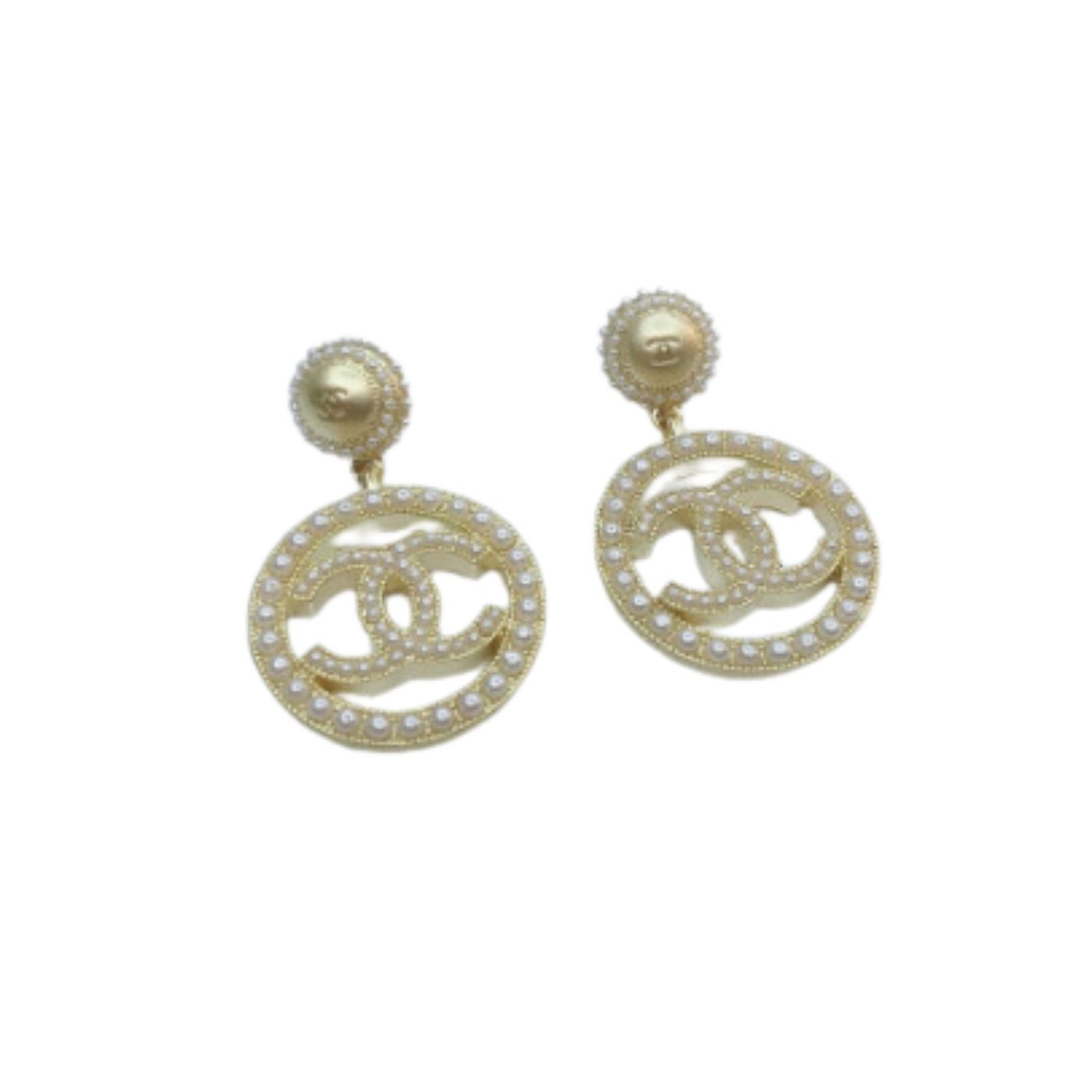 Chanel Dangling Big Circle Frame Earrings Gold Tone For Women