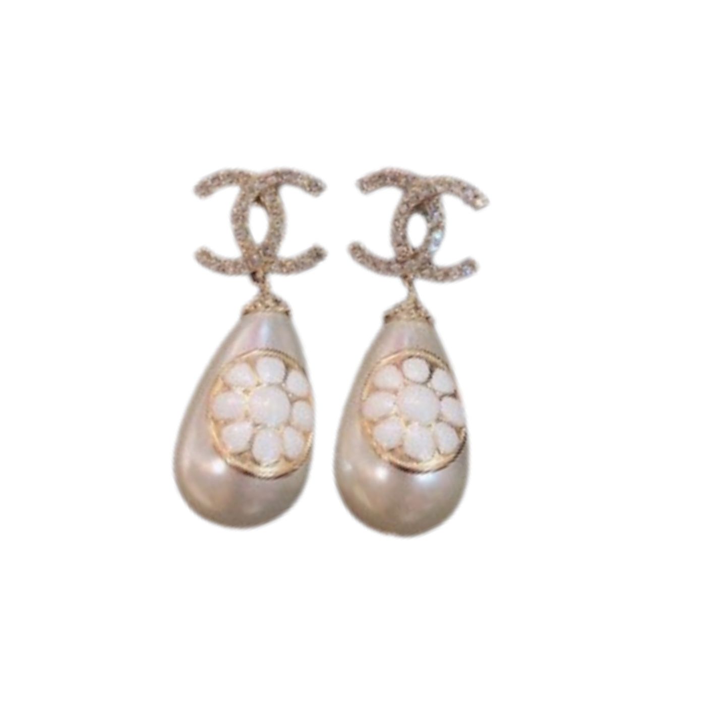 Chanel Dangling Big Jewel Earrings Gold Tone For Women
