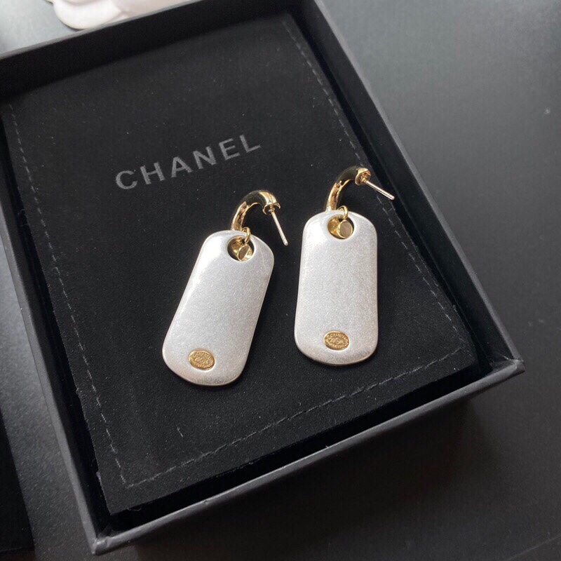 Chanel Dangling Big Tag Earrings Gold Tone For Women
