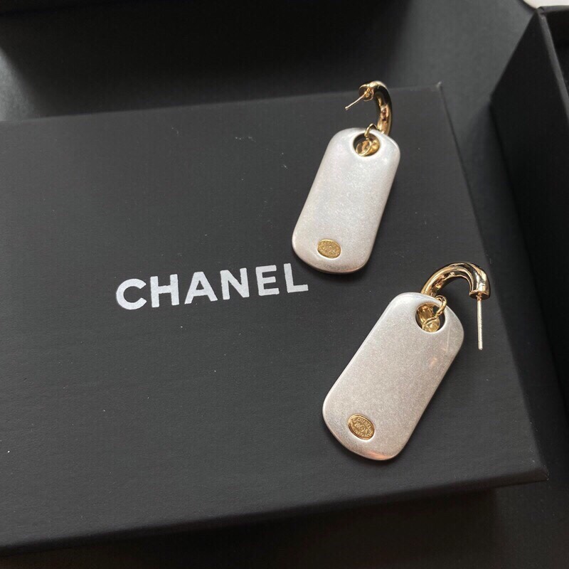 Chanel Dangling Big Tag Earrings Gold Tone For Women