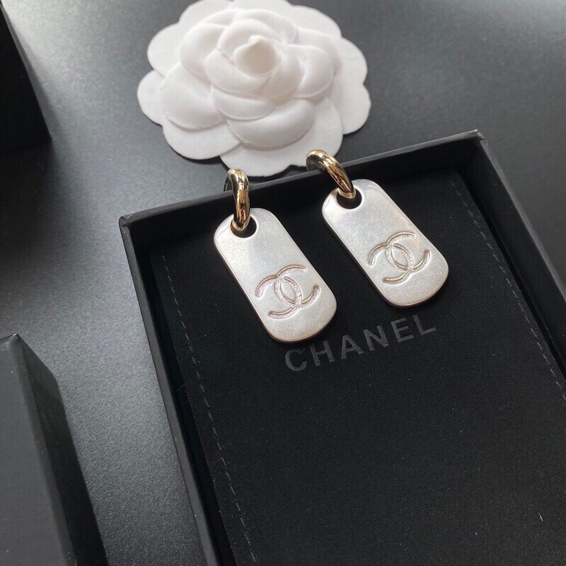 Chanel Dangling Big Tag Earrings Gold Tone For Women