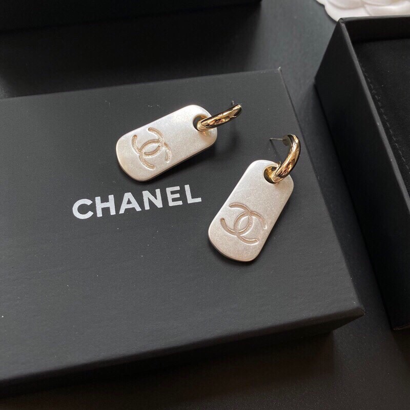 Chanel Dangling Big Tag Earrings Gold Tone For Women