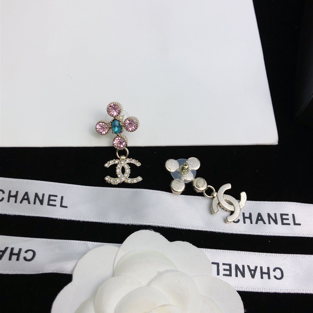 Chanel Dangling Logo Earrings Gold Tone For Women