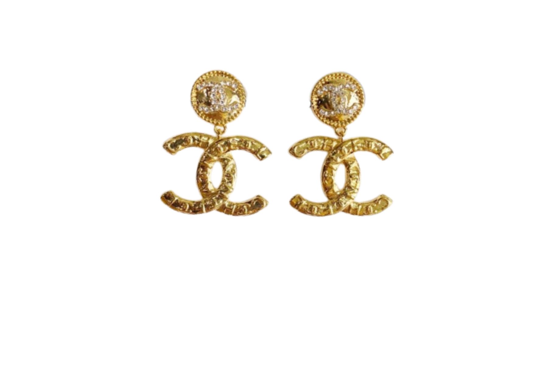Chanel Dangling Oversized Logo Earrings Gold Tone For Women