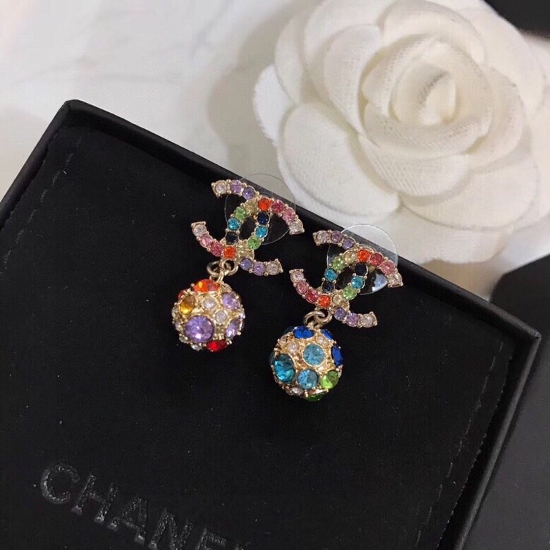 Chanel Dangling Sphere Sparkling Earrings Multicolor For Women