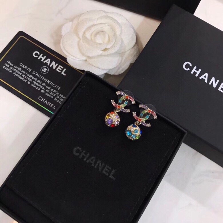 Chanel Dangling Sphere Sparkling Earrings Multicolor For Women