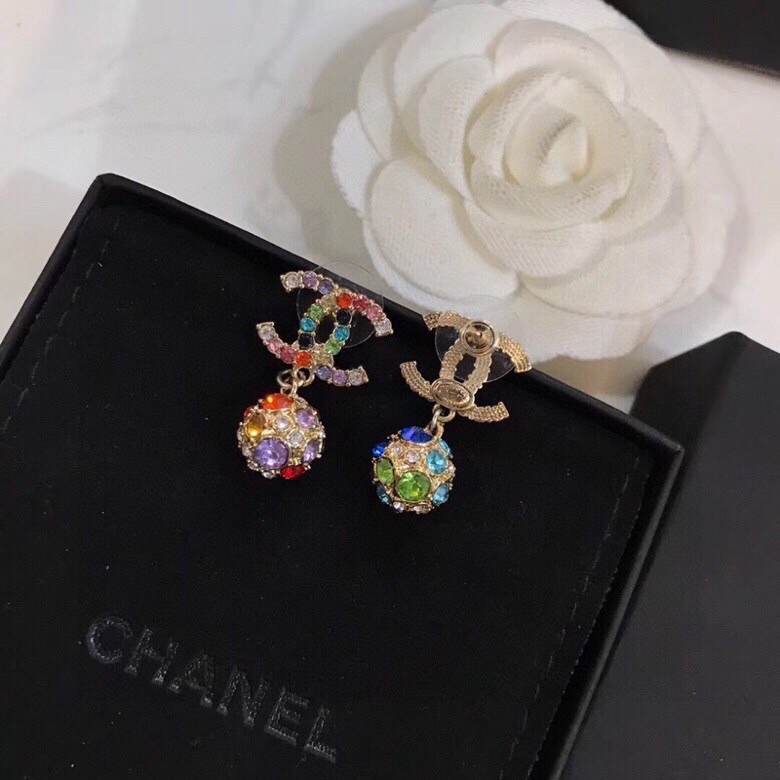 Chanel Dangling Sphere Sparkling Earrings Multicolor For Women