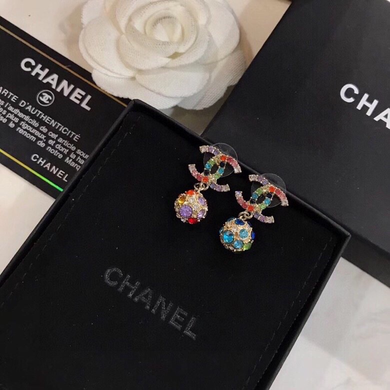 Chanel Dangling Sphere Sparkling Earrings Multicolor For Women