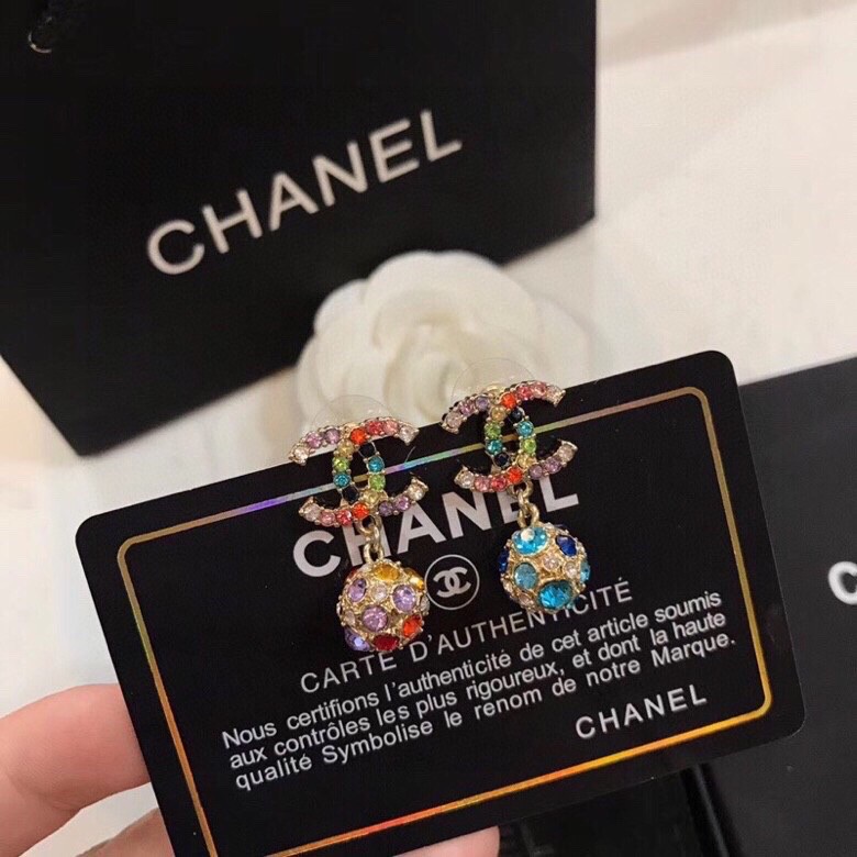 Chanel Dangling Sphere Sparkling Earrings Multicolor For Women