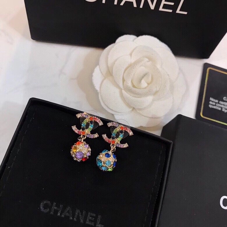Chanel Dangling Sphere Sparkling Earrings Multicolor For Women