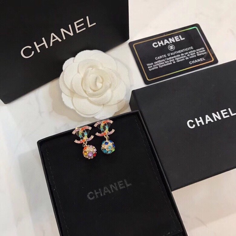 Chanel Dangling Sphere Sparkling Earrings Multicolor For Women