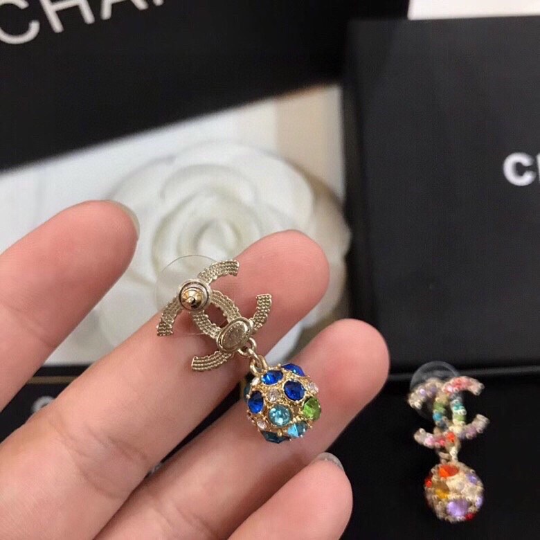 Chanel Dangling Sphere Sparkling Earrings Multicolor For Women