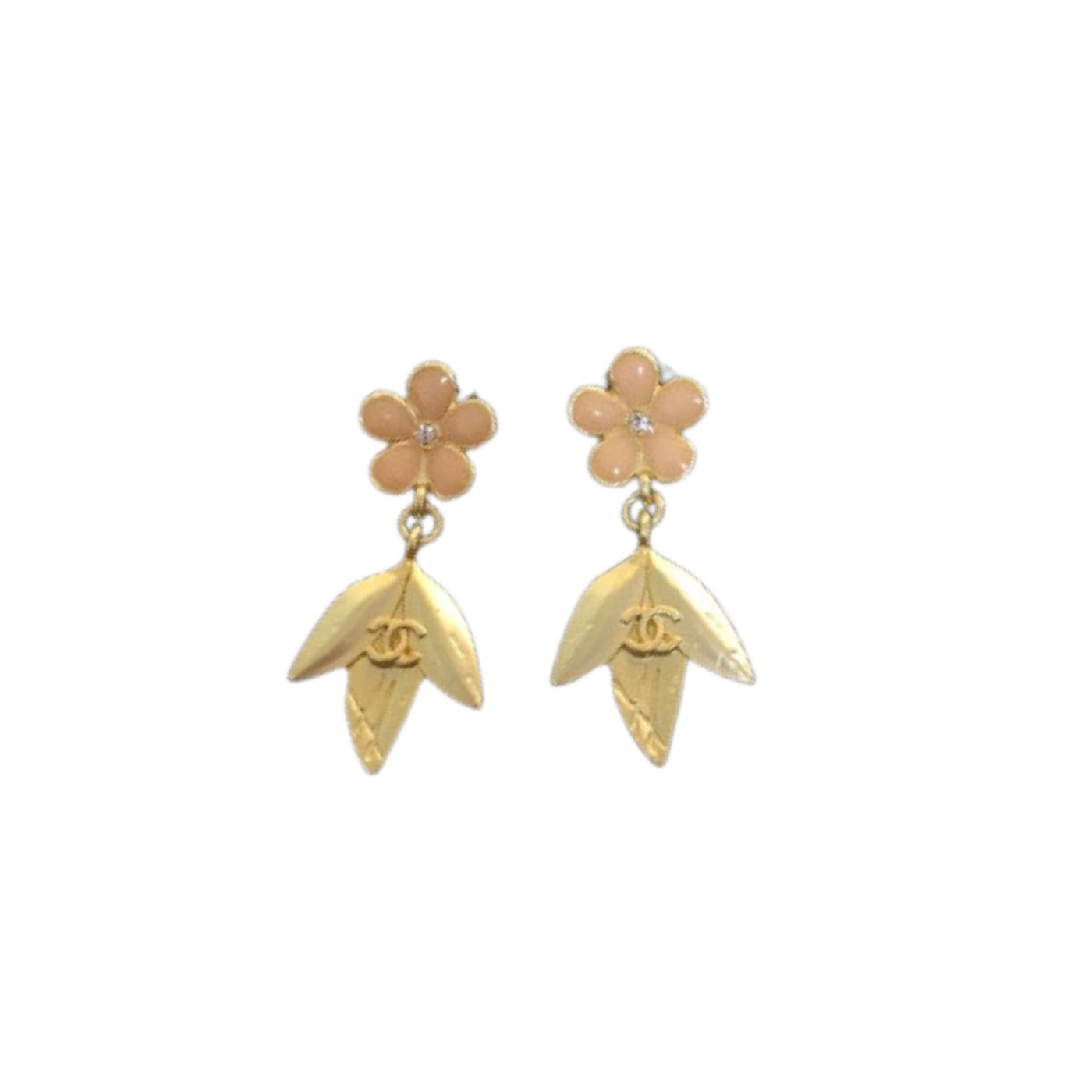 Chanel Dangling Triple Leaf Earrings Gold Tone For Women