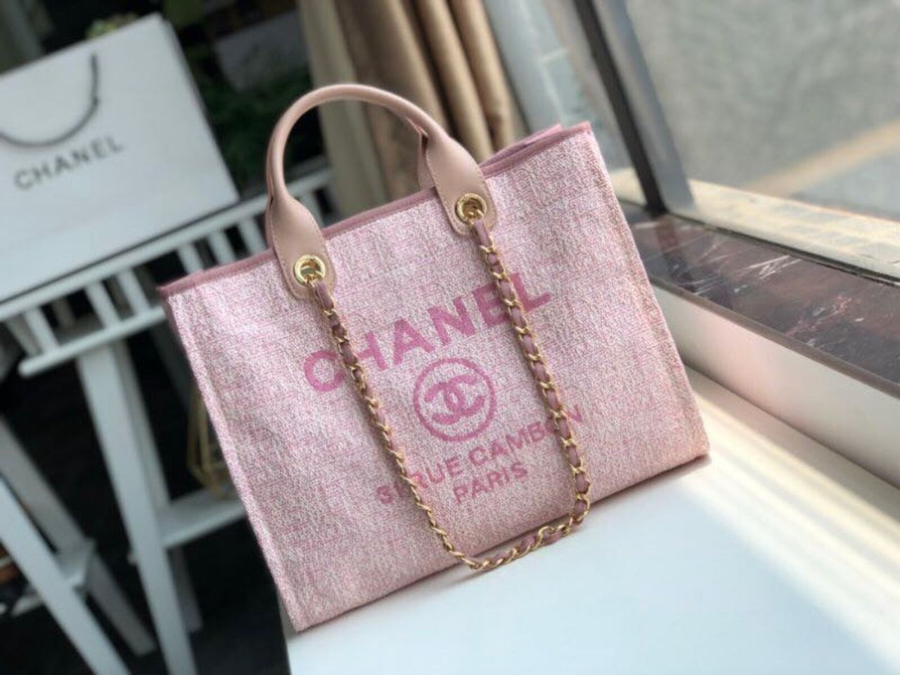 Chanel Deauville Tote 38cm Pink For Women