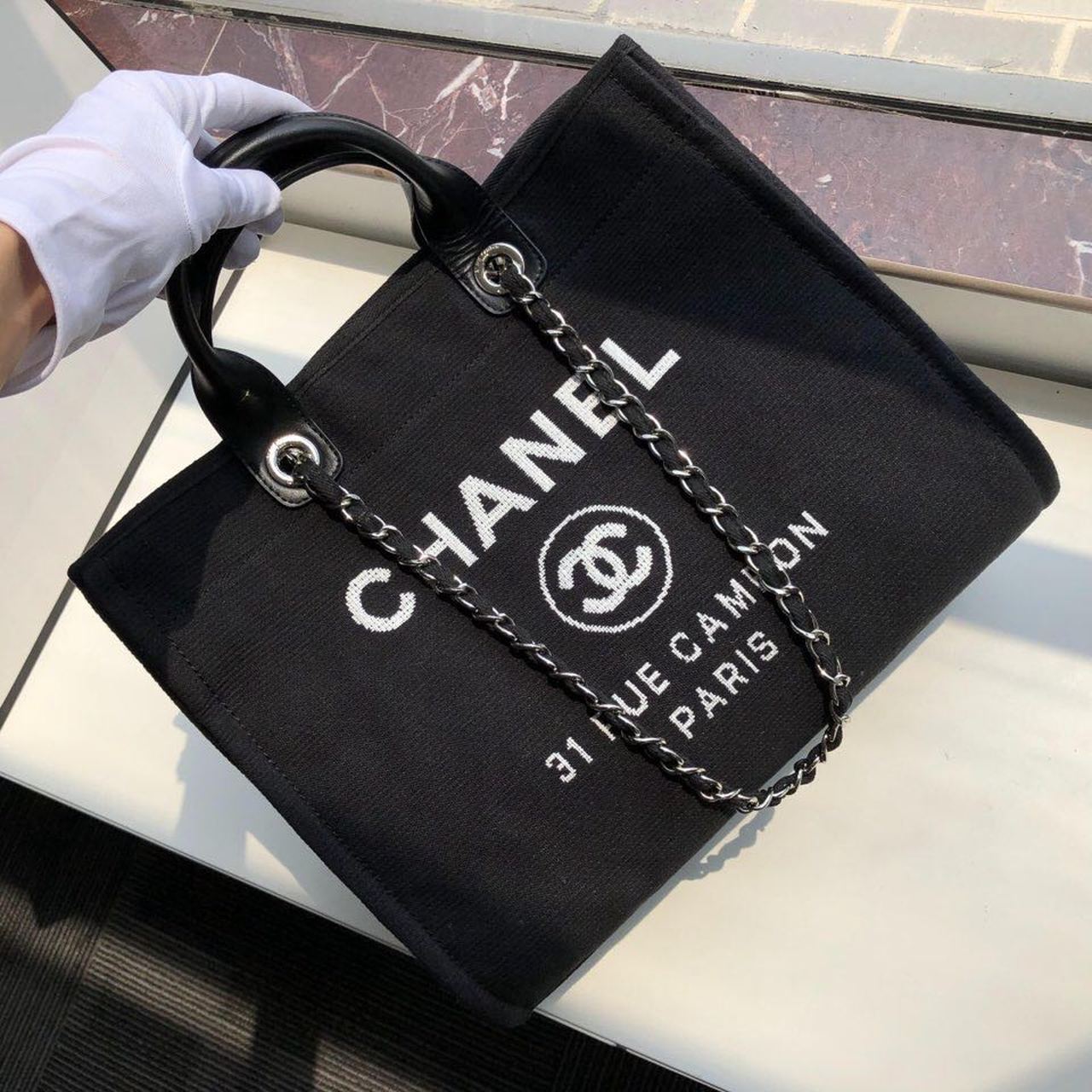 Chanel Deauville Tote Canvas Bag Black For Women, Women’s Handbags, Shoulder Bags 15in/38cm