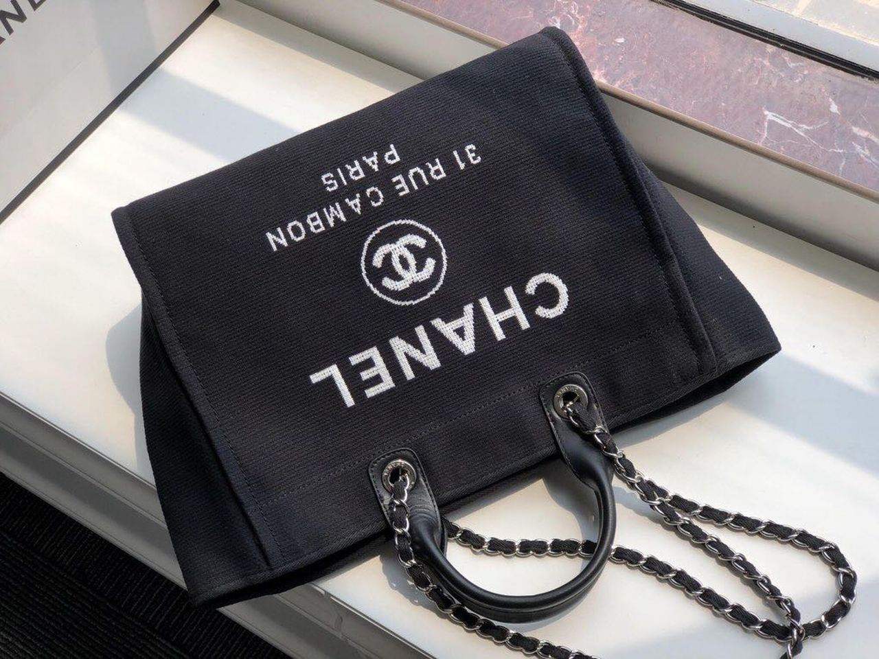 Chanel Deauville Tote Canvas Bag Black For Women, Women’s Handbags, Shoulder Bags 15in/38cm