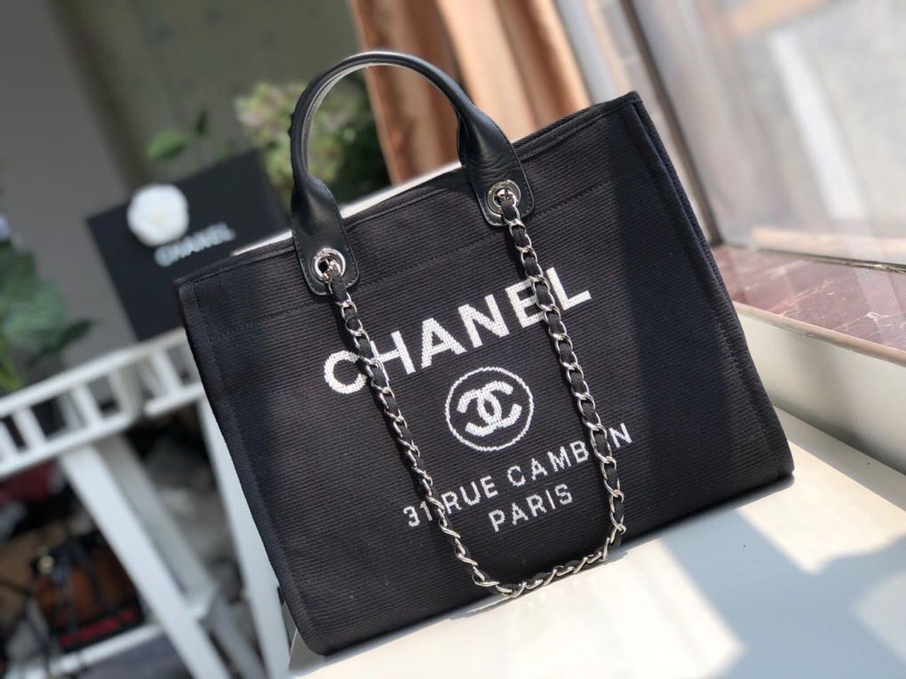 Chanel Deauville Tote Canvas Bag Black For Women, Women’s Handbags, Shoulder Bags 15in/38cm