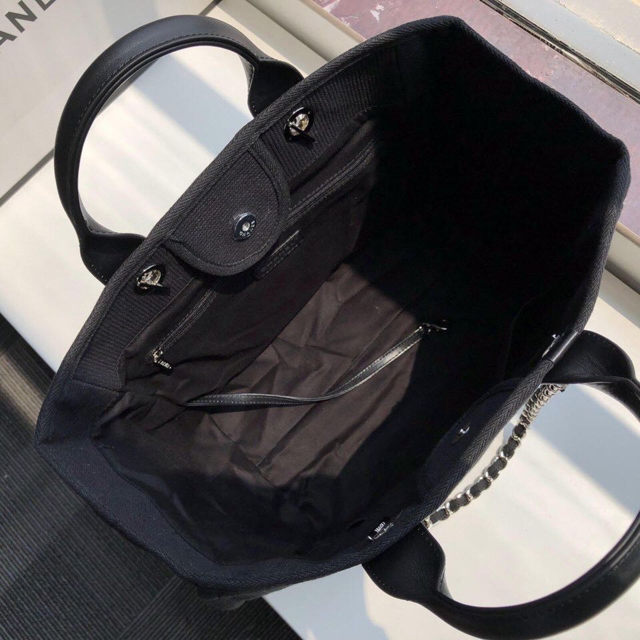 Chanel Deauville Tote Canvas Bag Black For Women, Women’s Handbags, Shoulder Bags 15in/38cm