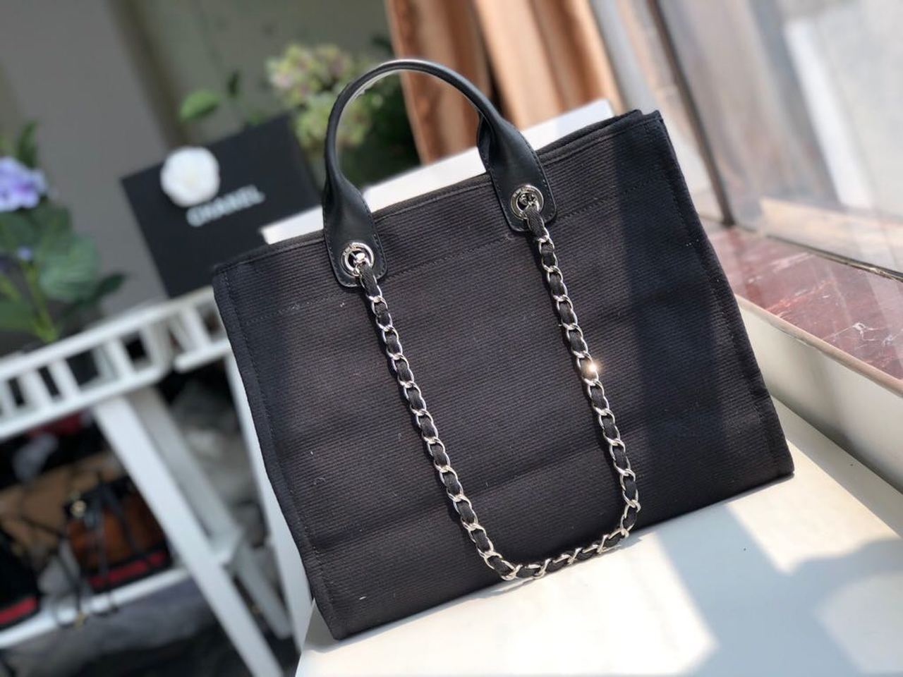 Chanel Deauville Tote Canvas Bag Black For Women, Women’s Handbags, Shoulder Bags 15in/38cm