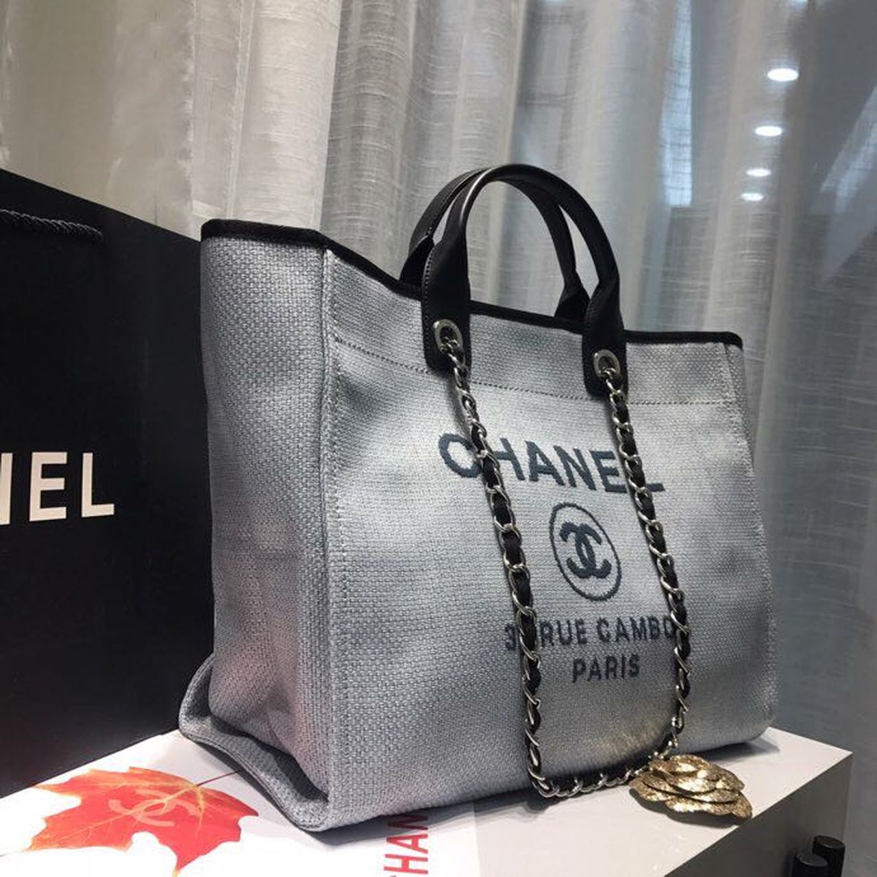 Chanel Deauville Tote Canvas Bag Light Grey For Women, Women’s Handbags, Shoulder Bags 15in/38cm