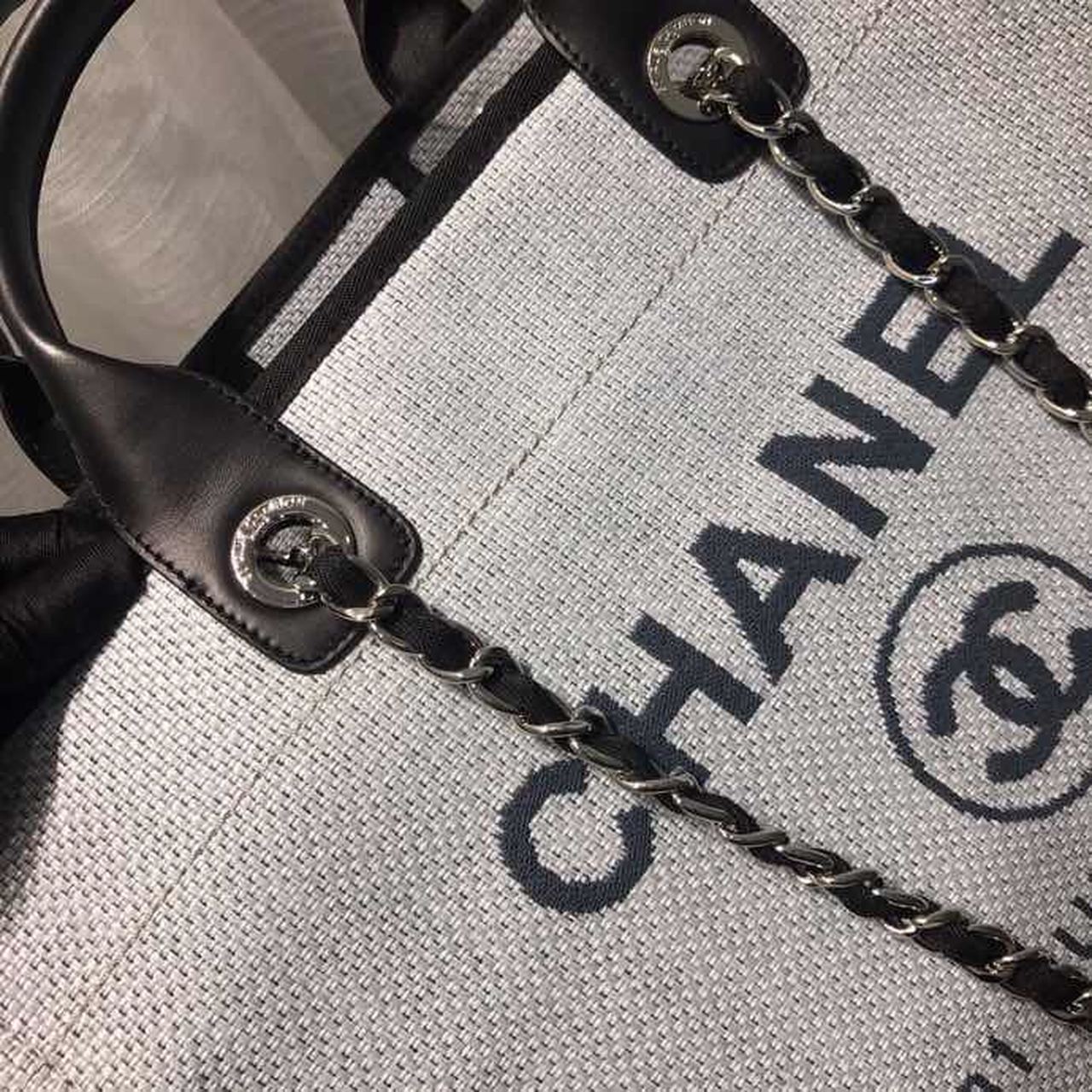 Chanel Deauville Tote Canvas Bag Light Grey For Women, Women’s Handbags, Shoulder Bags 15in/38cm