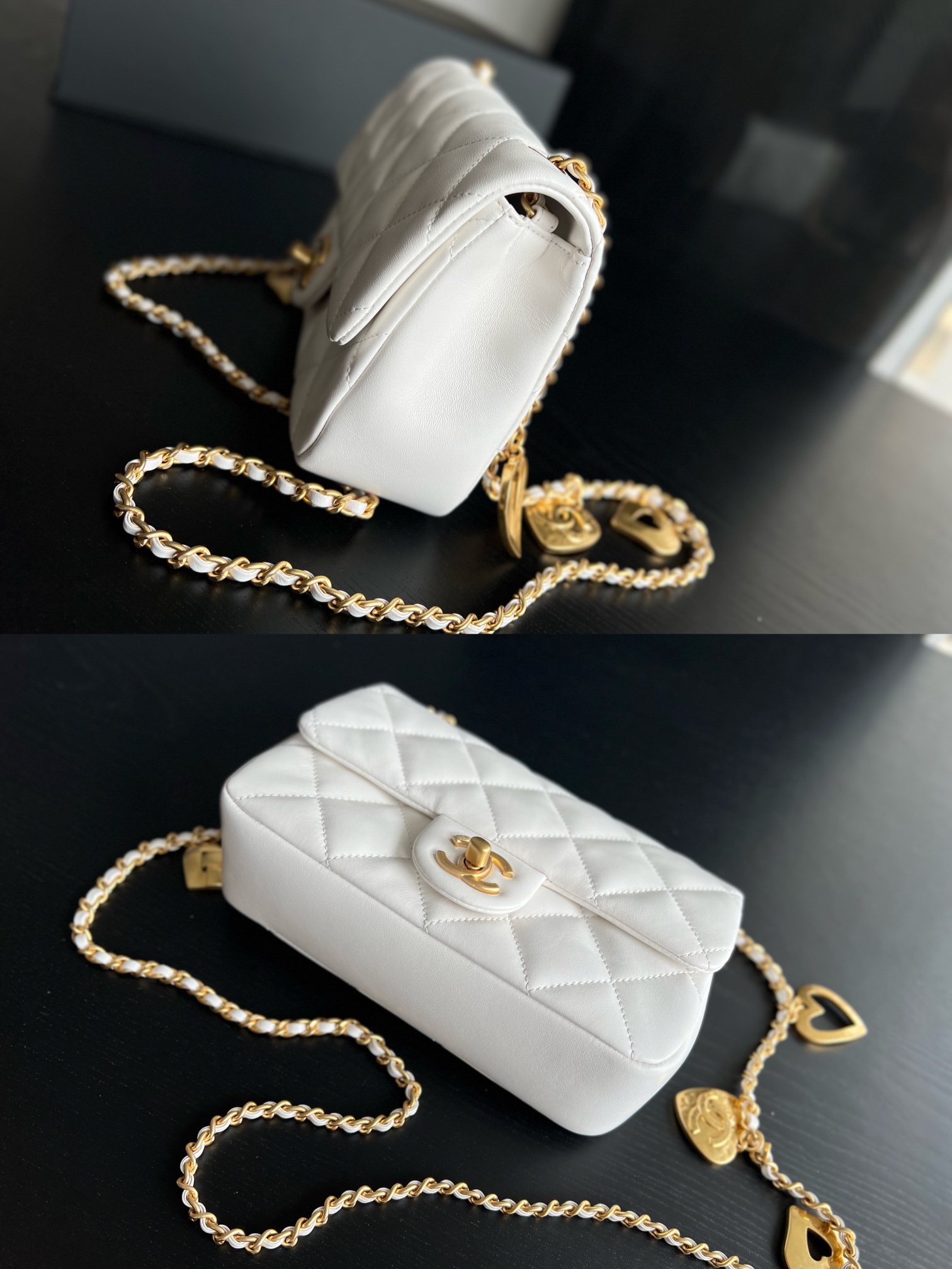 Chanel Diana Hobo Bag With Chain Black/White For Women 7 in / 17.8 cm