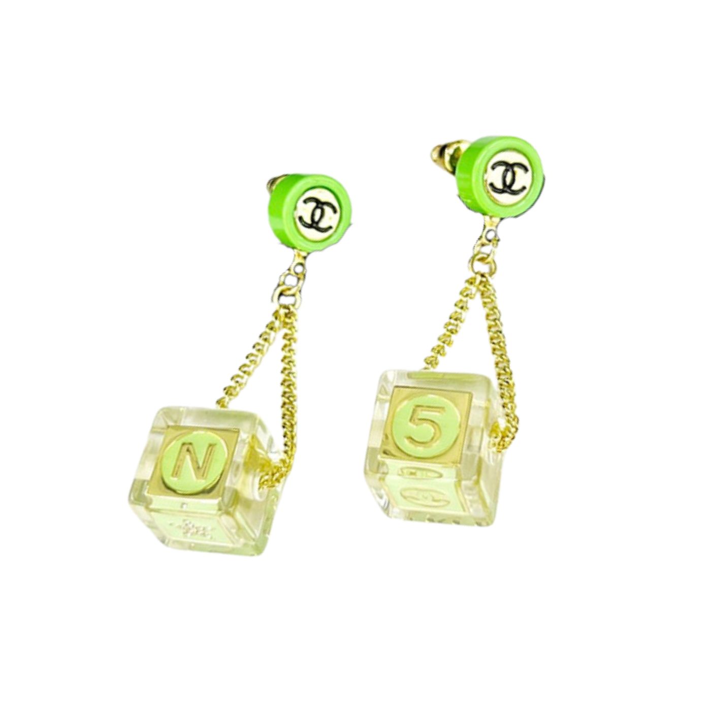 Chanel Dice Earrings Green For Women
