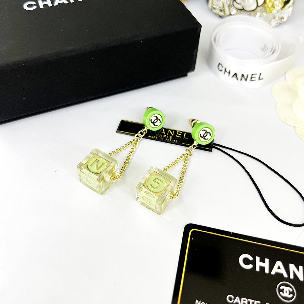 Chanel Dice Earrings Green For Women