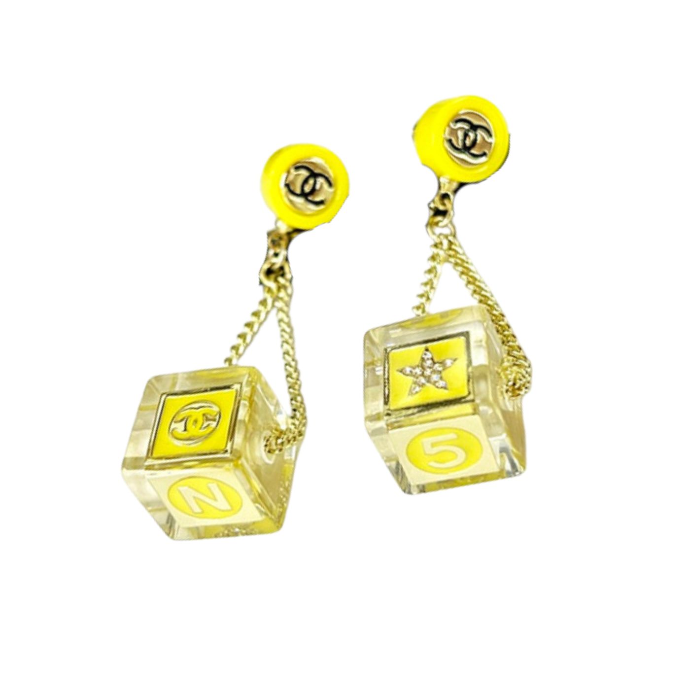 Chanel Dice Earrings Yellow For Women