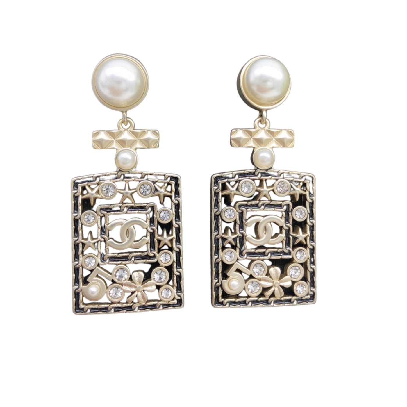 Chanel Double C Diamond Stud Earrings Gold For Women