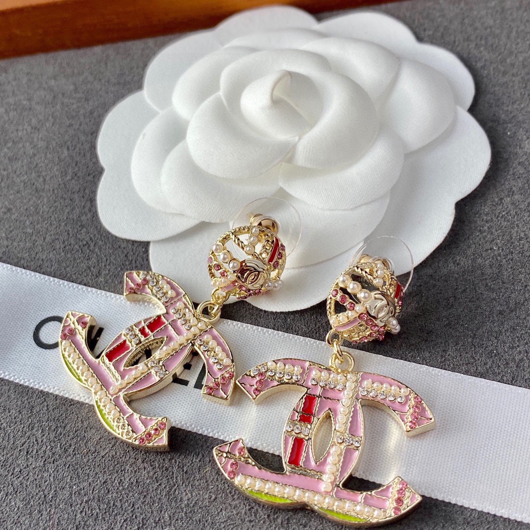 Chanel Double C Earrings Pink For Women