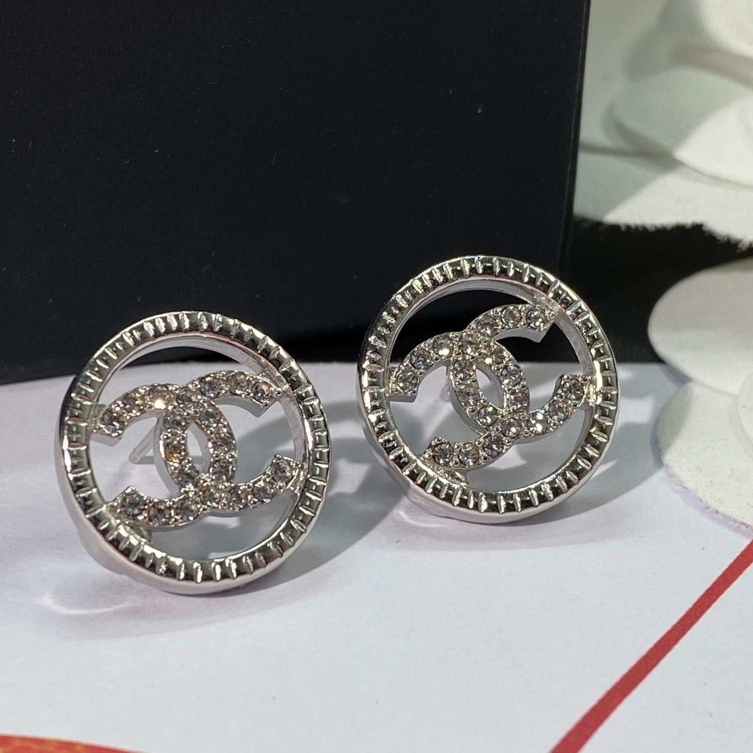 Chanel Double C Earrings Silver For Women