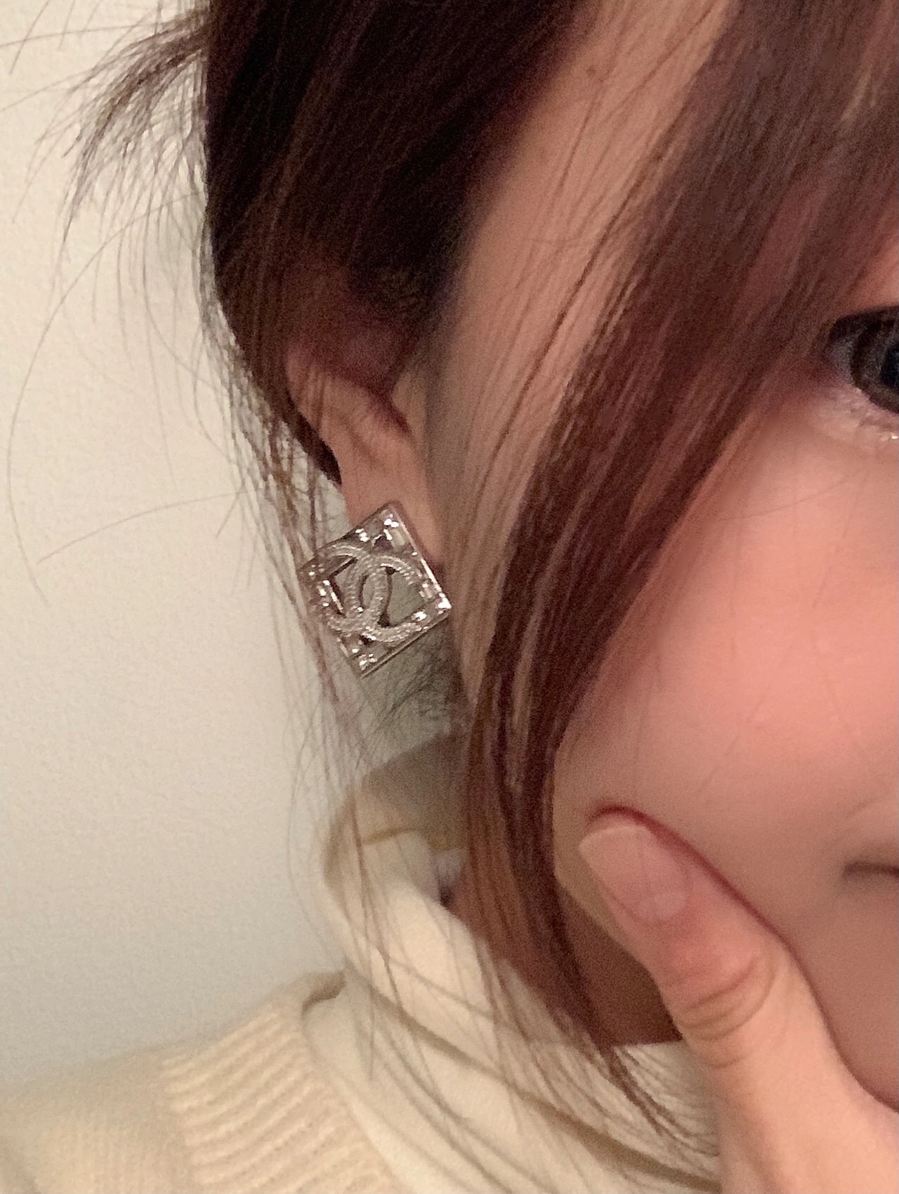 Chanel Double C Square Earrings Silver For Women