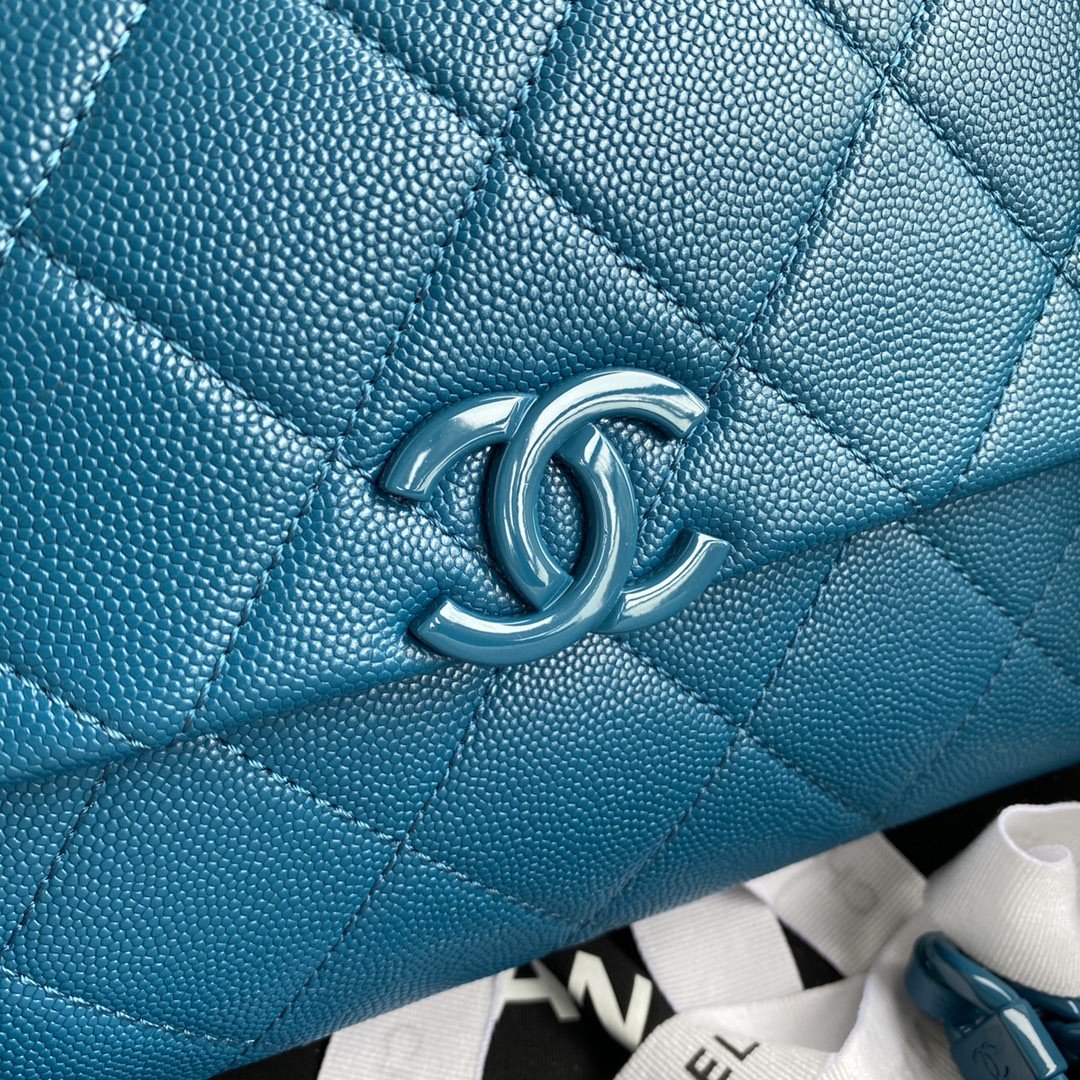 Chanel Flap Bag Red Hardware Grained Blue For Women, Women’s Handbags, Shoulder Bags 9.4in/24cm
