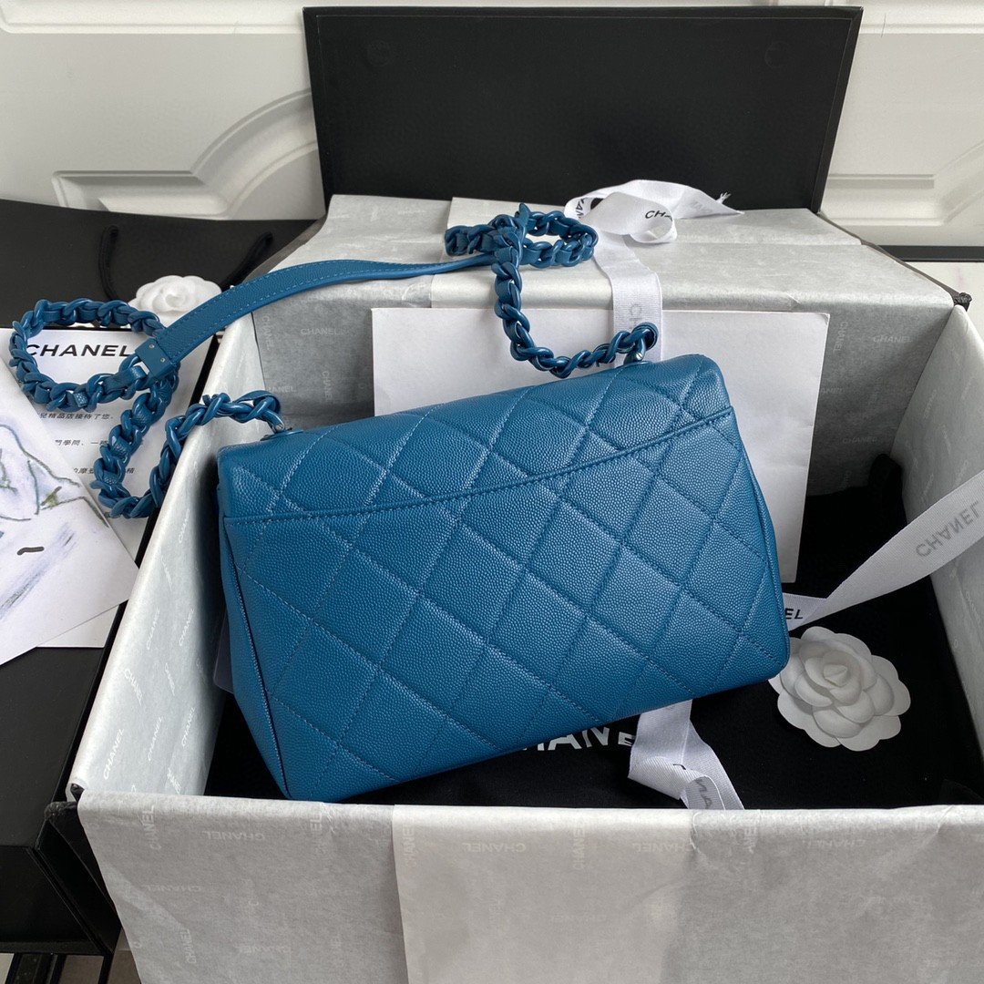 Chanel Flap Bag Red Hardware Grained Blue For Women, Women’s Handbags, Shoulder Bags 9.4in/24cm