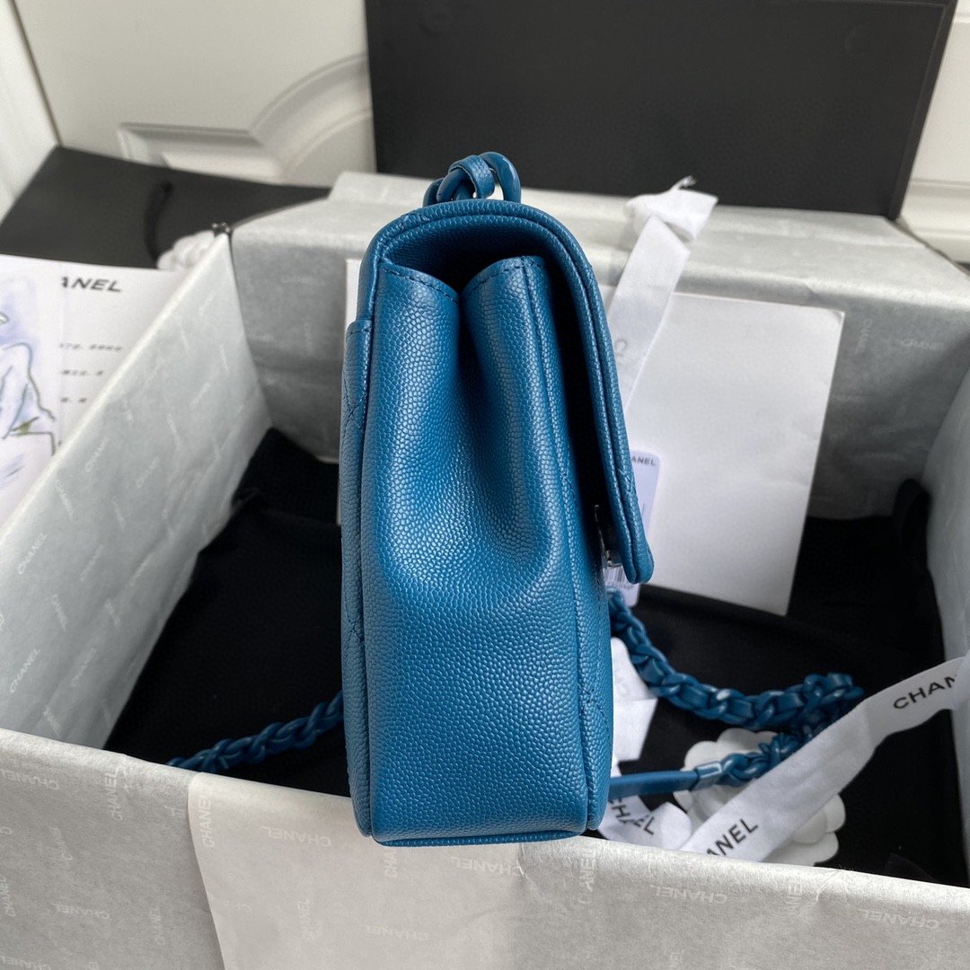 Chanel Flap Bag Red Hardware Grained Blue For Women, Women’s Handbags, Shoulder Bags 9.4in/24cm