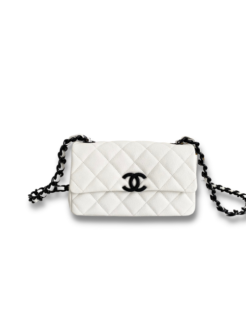 Chanel Flap Bag White/Black For Women 9.4in/24cm