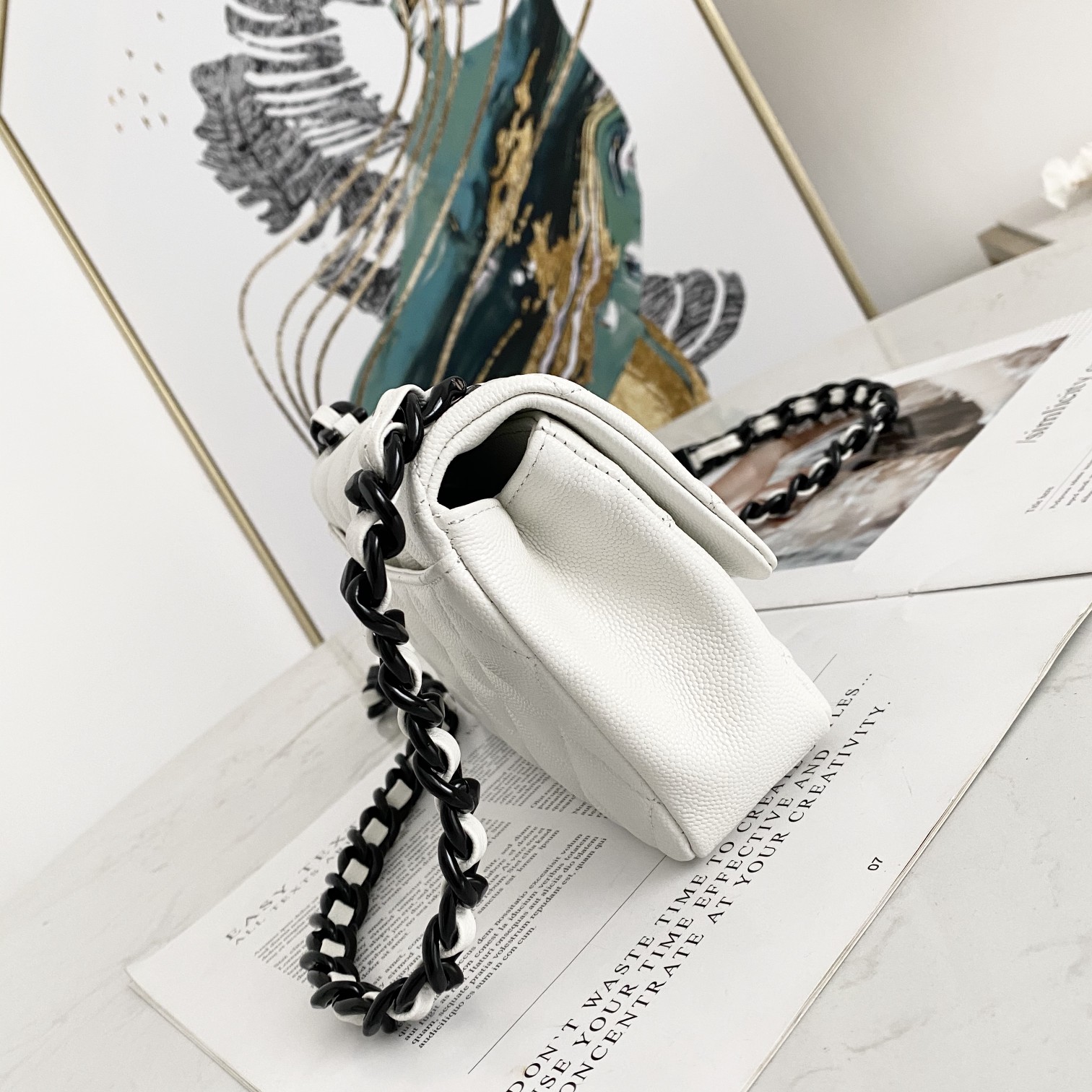 Chanel Flap Bag White/Black For Women 9.4in/24cm