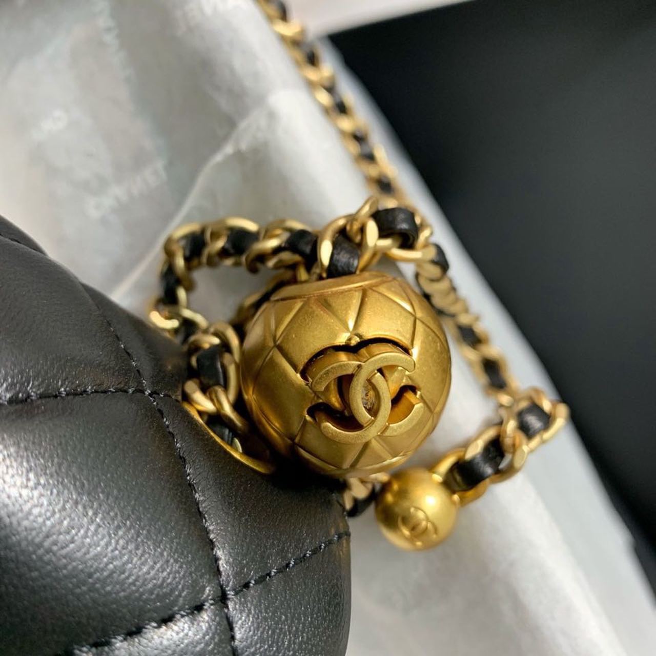 Chanel Flap Bag With CC Ball On Strap Black For Women, Women’s Handbags, Shoulder And Crossbody Bags 7.8in/20cm