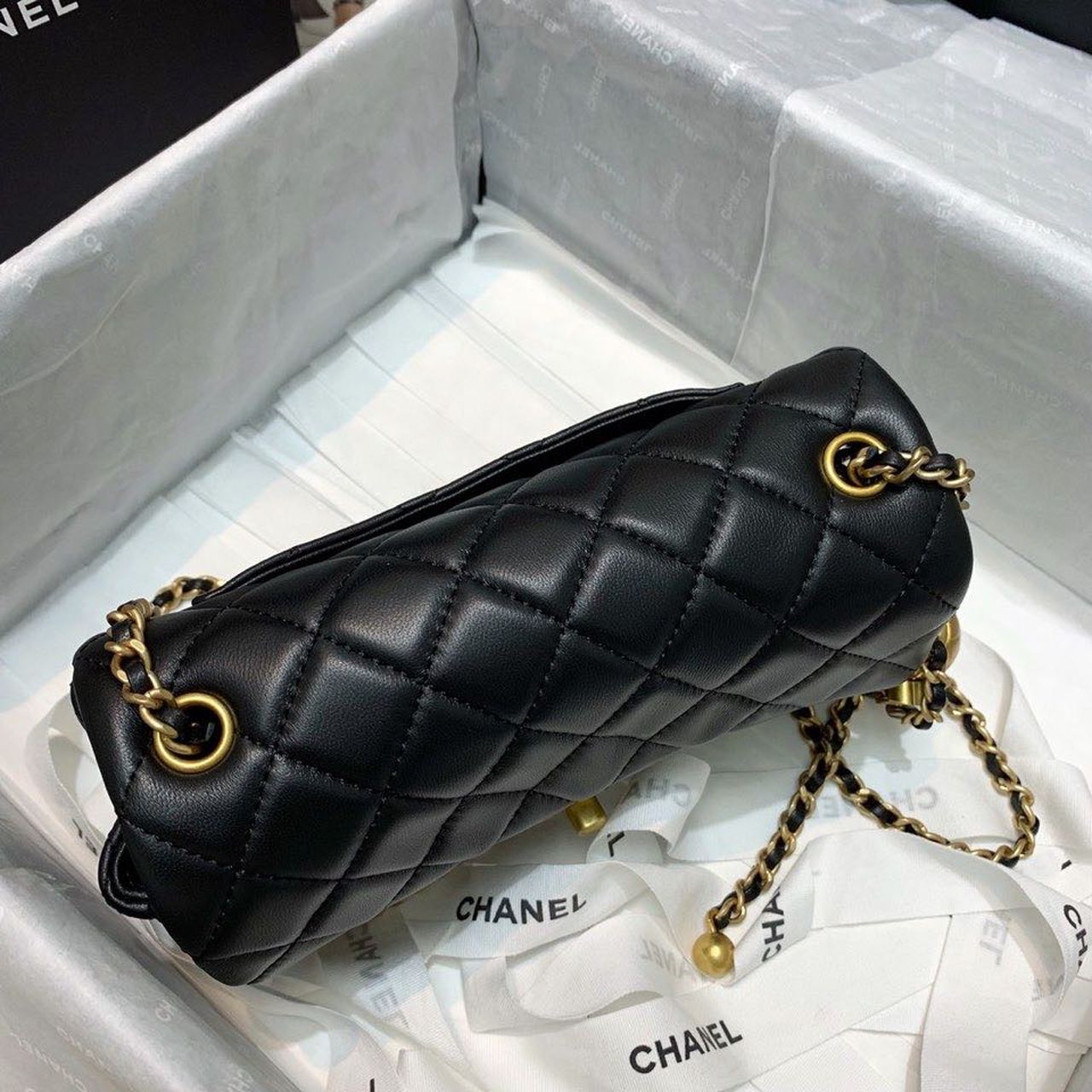 Chanel Flap Bag With CC Ball On Strap Black For Women, Women’s Handbags, Shoulder And Crossbody Bags 7.8in/20cm