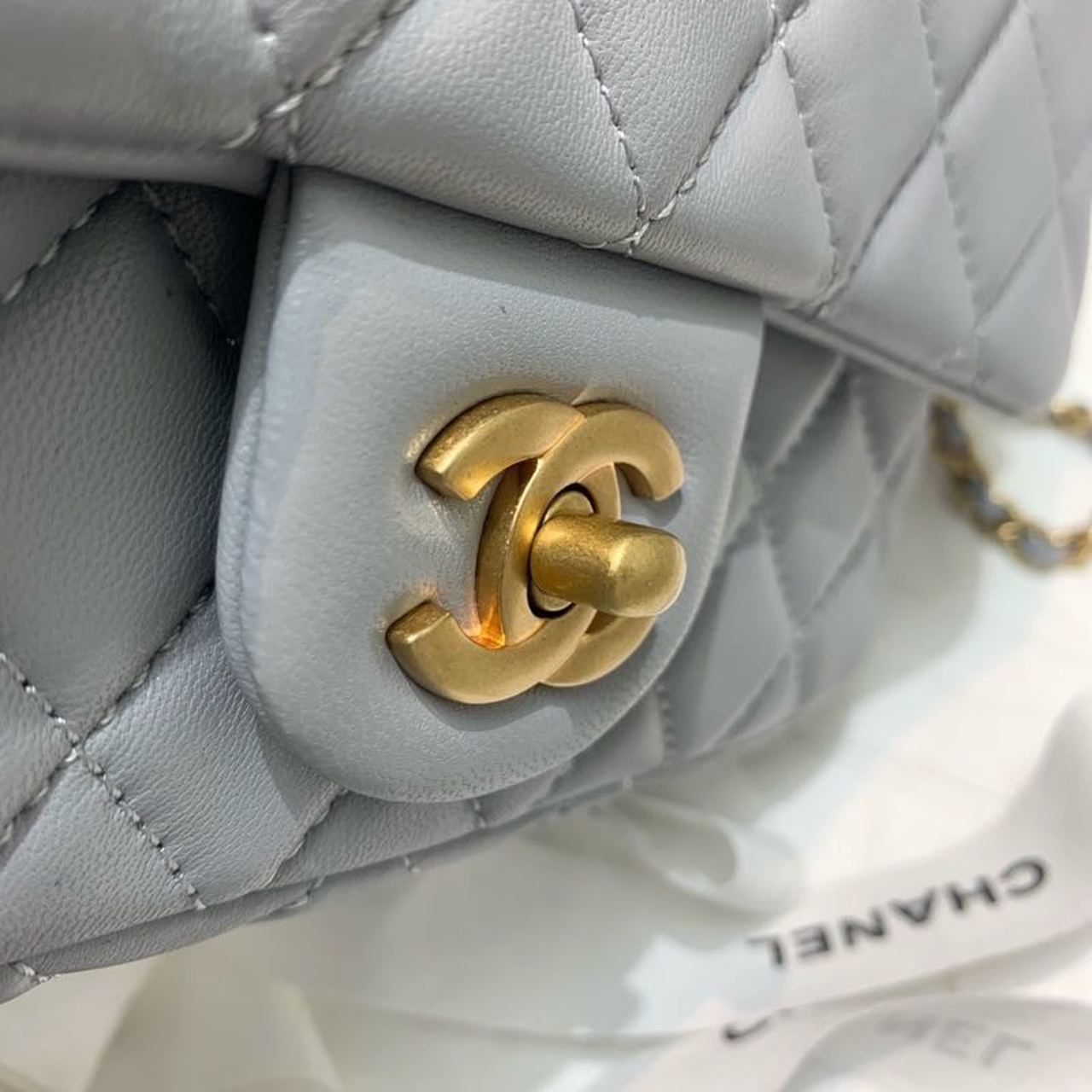 Chanel Flap Bag With CC Ball On Strap Grey For Women, Women’s Handbags, Shoulder And Crossbody Bags 7.8in/20cm