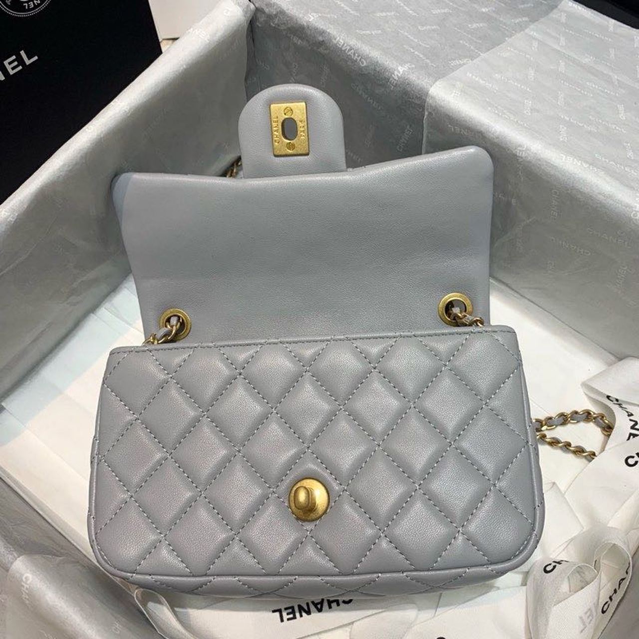 Chanel Flap Bag With CC Ball On Strap Grey For Women, Women’s Handbags, Shoulder And Crossbody Bags 7.8in/20cm