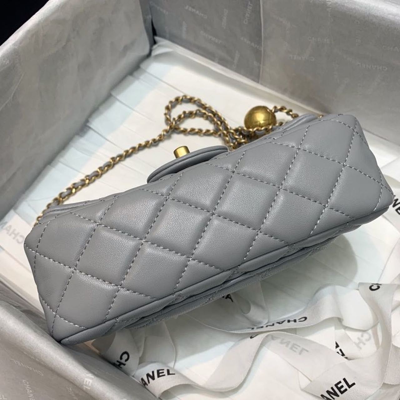 Chanel Flap Bag With CC Ball On Strap Grey For Women, Women’s Handbags, Shoulder And Crossbody Bags 7.8in/20cm