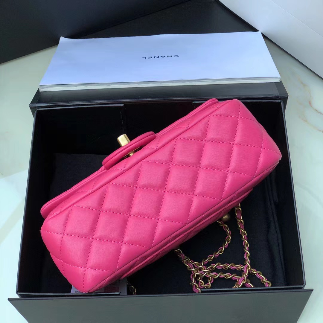 Chanel Flap Bag With CC Ball On Strap Pink For Women, Women’s Handbags, Shoulder And Crossbody Bags 7.8in/20cm